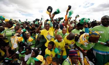 ZANU-PF supporters rallying ahead of the Zimbabwean election.